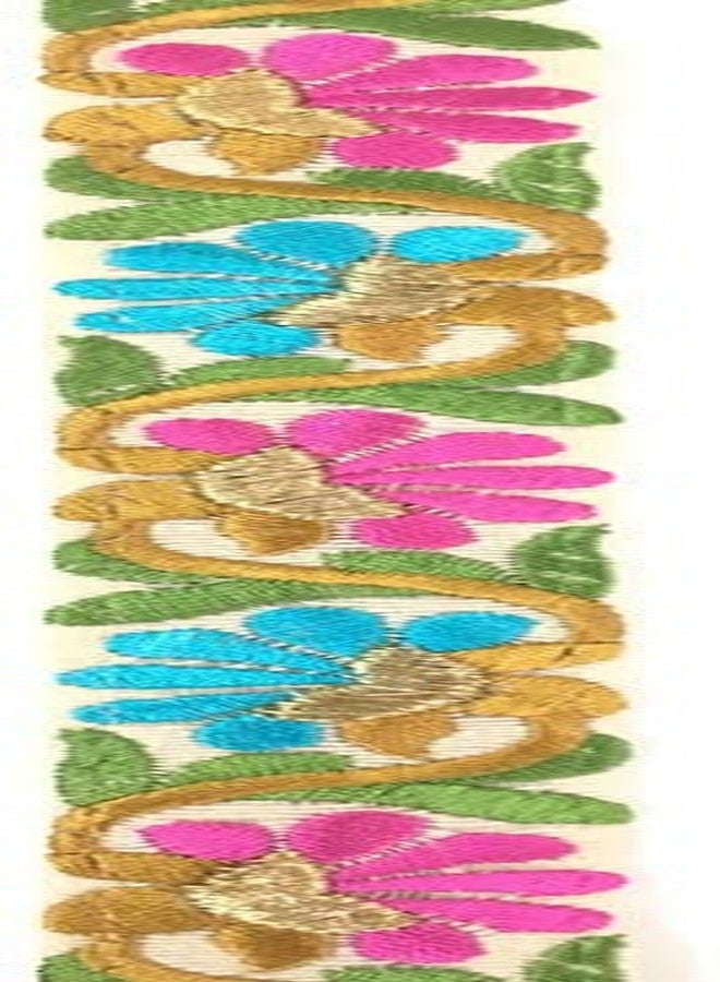 DaSync Sync Lace Border Materials Embroidered Embroidery Golden Sari Saree Blouse Dress Gown Decoration 9 Metre (Pink Blue) - Image 1